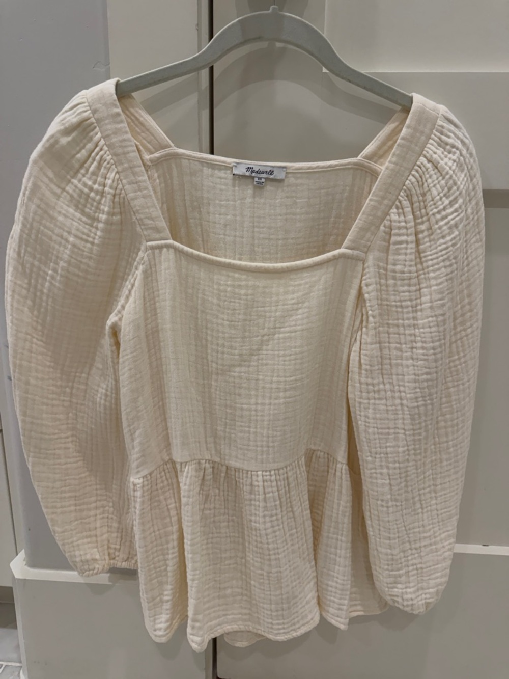 Madewell Cream Square-Neck Peplum Blouse